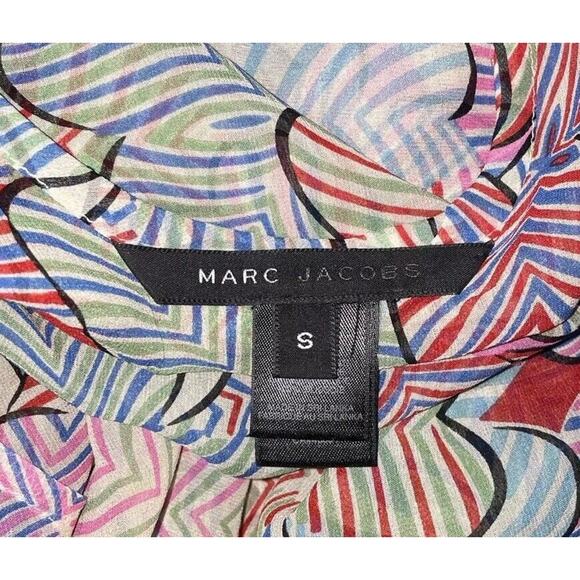 Marc Jacobs Womens Sz Small Silk Chiffon Backless Multicolor Short Sleeve Top - Picture 3 of 10